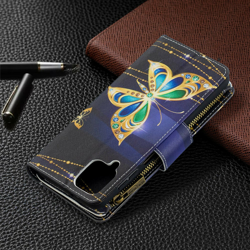 Housse Samsung Galaxy A12 Poche Zippée Papillons Housse Samsung Galaxy A12 Poche Zippée Papillons