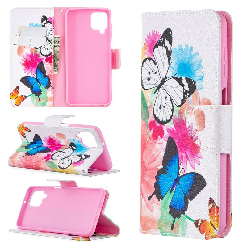 Housse Samsung Galaxy A12 Papillons et Fleurs Peints Housse Samsung Galaxy A12 Papillons et Fleurs Peints