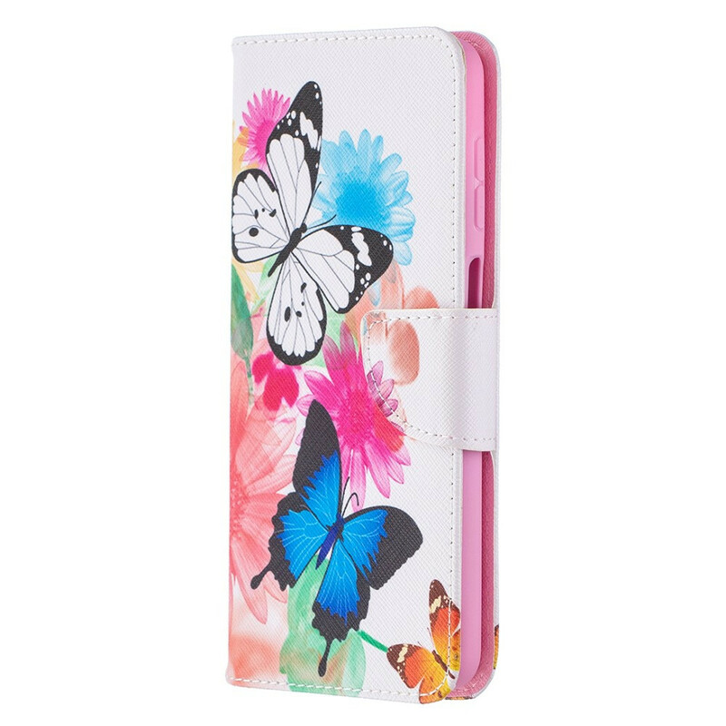 Housse Samsung Galaxy A12 Papillons et Fleurs Peints Housse Samsung Galaxy A12 Papillons et Fleurs Peints