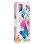 Housse Samsung Galaxy A12 Papillons et Fleurs Peints Housse Samsung Galaxy A12 Papillons et Fleurs Peints