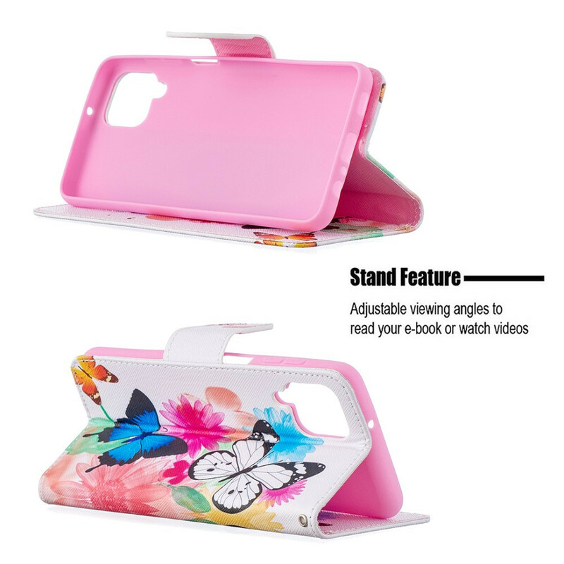 Housse Samsung Galaxy A12 Papillons et Fleurs Peints Housse Samsung Galaxy A12 Papillons et Fleurs Peints