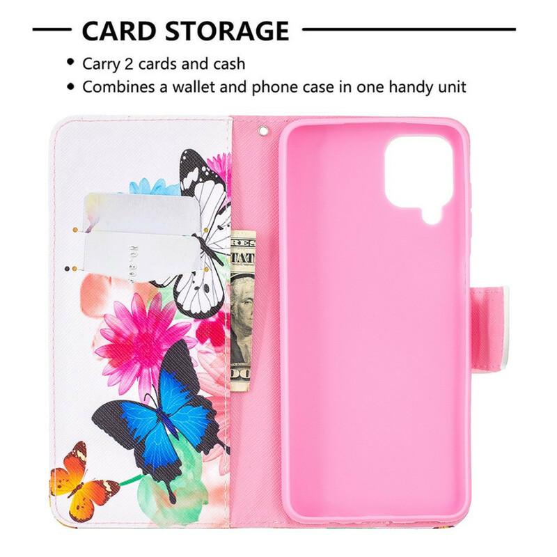 Housse Samsung Galaxy A12 Papillons et Fleurs Peints Housse Samsung Galaxy A12 Papillons et Fleurs Peints