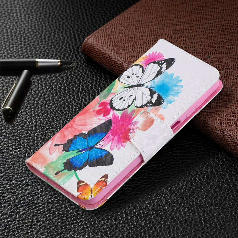 Housse Samsung Galaxy A12 Papillons et Fleurs Peints Housse Samsung Galaxy A12 Papillons et Fleurs Peints
