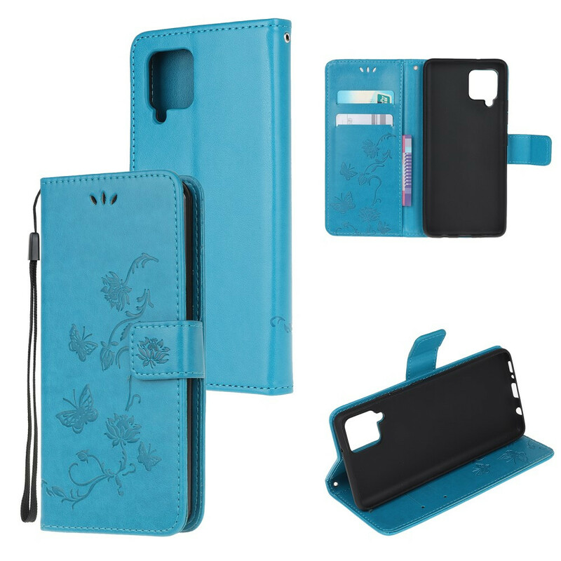 Housse Samsung Galaxy A12 Papillons Et Fleurs À Lanière Housse Samsung Galaxy A12 Papillons Et Fleurs À Lanière