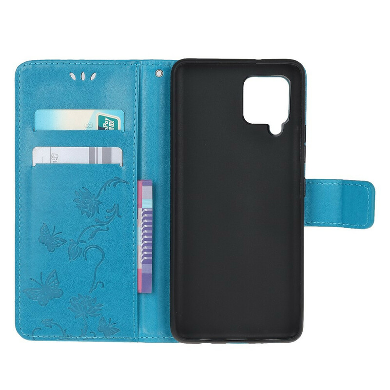 Housse Samsung Galaxy A12 Papillons Et Fleurs À Lanière Housse Samsung Galaxy A12 Papillons Et Fleurs À Lanière