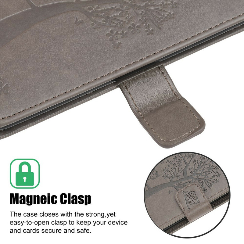 Housse Samsung Galaxy A12 Arbre et Hiboux à Lanière