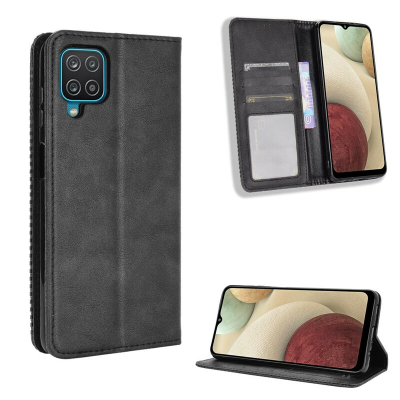 Flip Cover Samsung Galaxy A12 Effet Cuir Vintage Stylisé Flip Cover Samsung Galaxy A12 Effet Cuir Vintage Stylisé