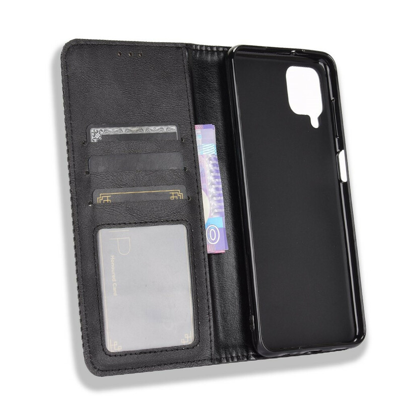 Flip Cover Samsung Galaxy A12 Effet Cuir Vintage Stylisé Flip Cover Samsung Galaxy A12 Effet Cuir Vintage Stylisé