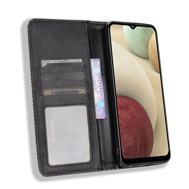Flip Cover Samsung Galaxy A12 Effet Cuir Vintage Stylisé Flip Cover Samsung Galaxy A12 Effet Cuir Vintage Stylisé