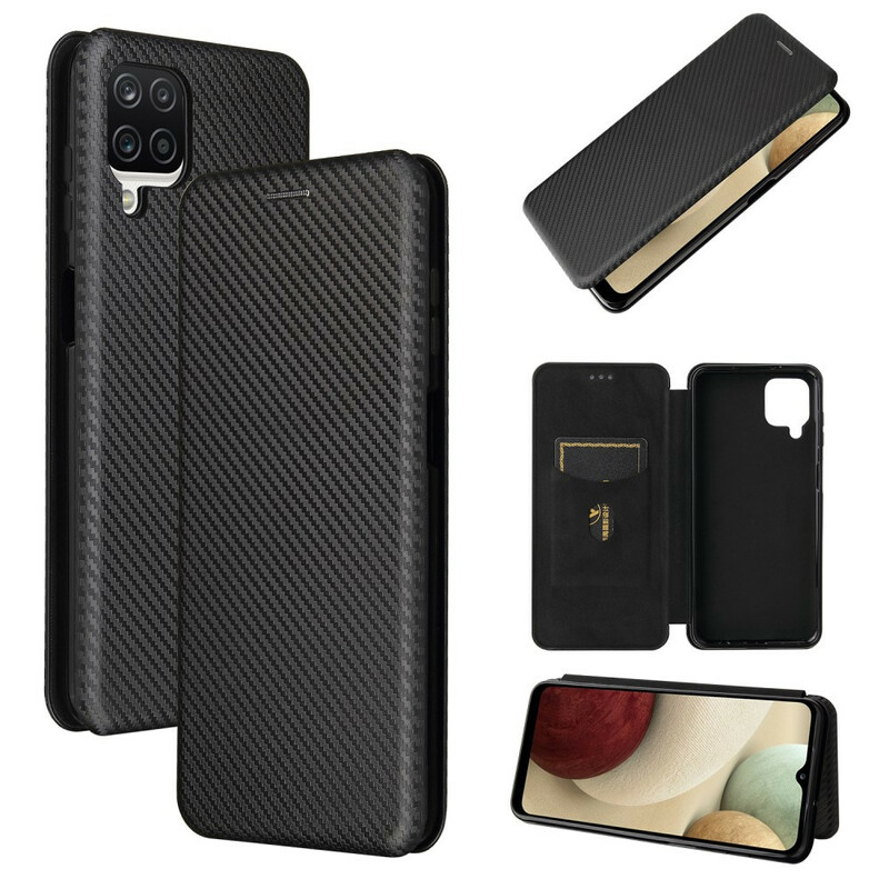 Flip Cover Samsung Galaxy A12 Fibre Carbone