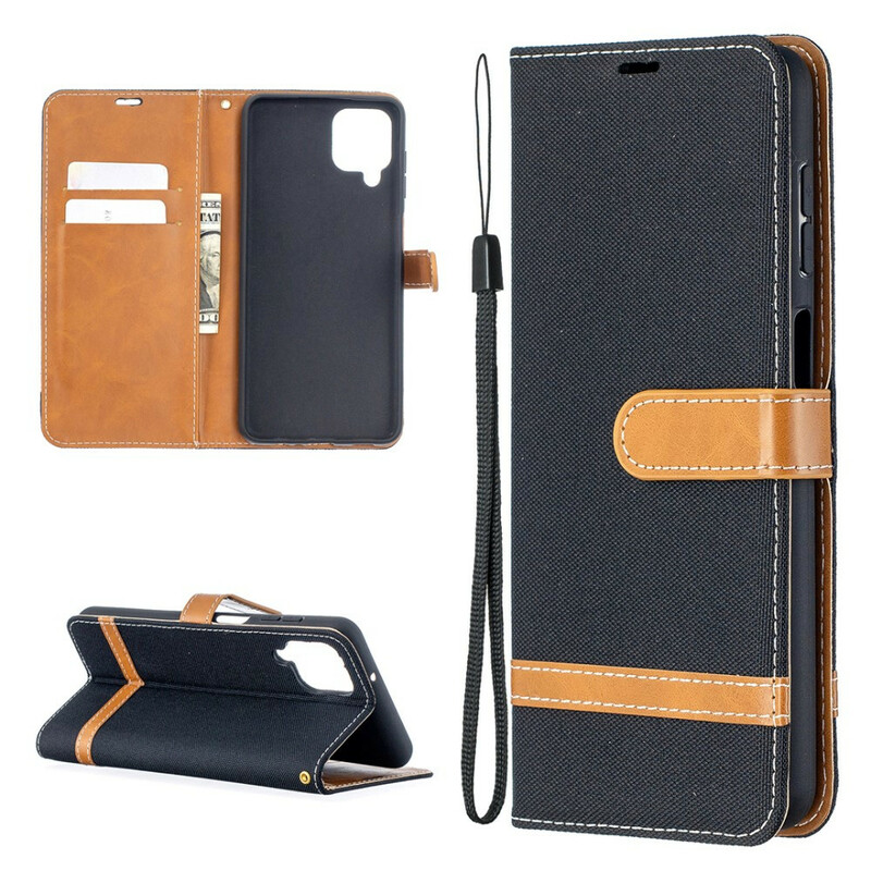 Housse Samsung Galaxy A12 Tissu et Effet Cuir à Lanière Housse Samsung Galaxy A12 Tissu et Effet Cuir à Lanière