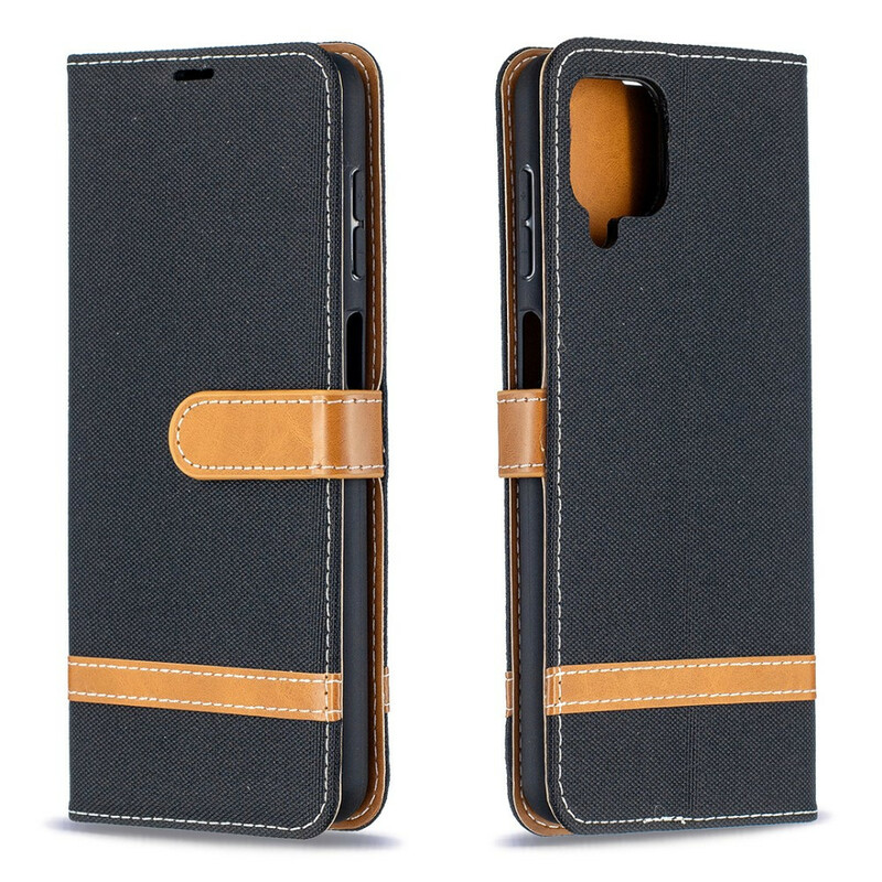 Housse Samsung Galaxy A12 Tissu et Effet Cuir à Lanière Housse Samsung Galaxy A12 Tissu et Effet Cuir à Lanière