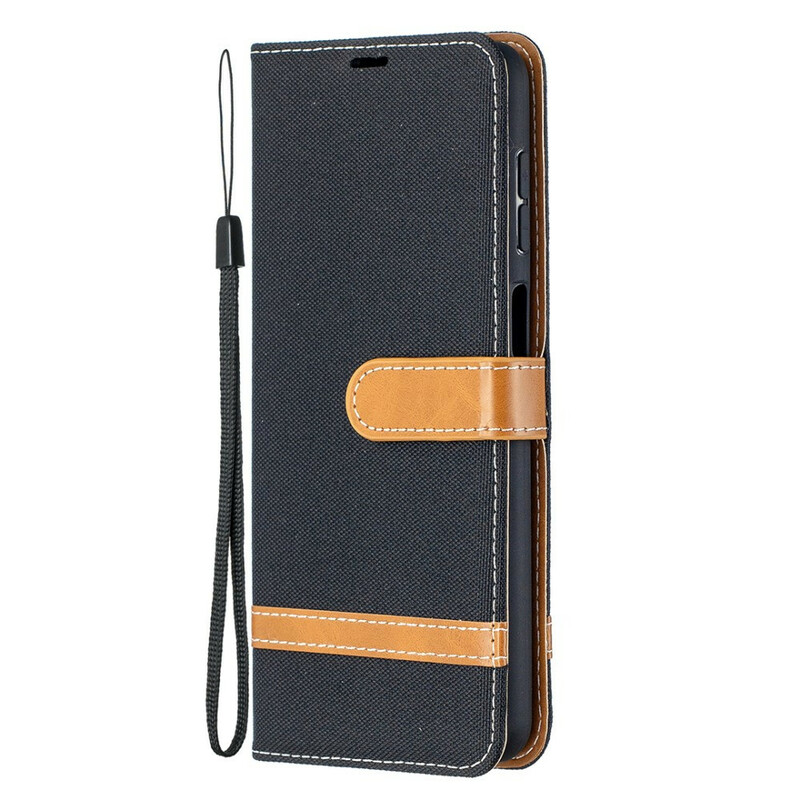 Housse Samsung Galaxy A12 Tissu et Effet Cuir à Lanière Housse Samsung Galaxy A12 Tissu et Effet Cuir à Lanière