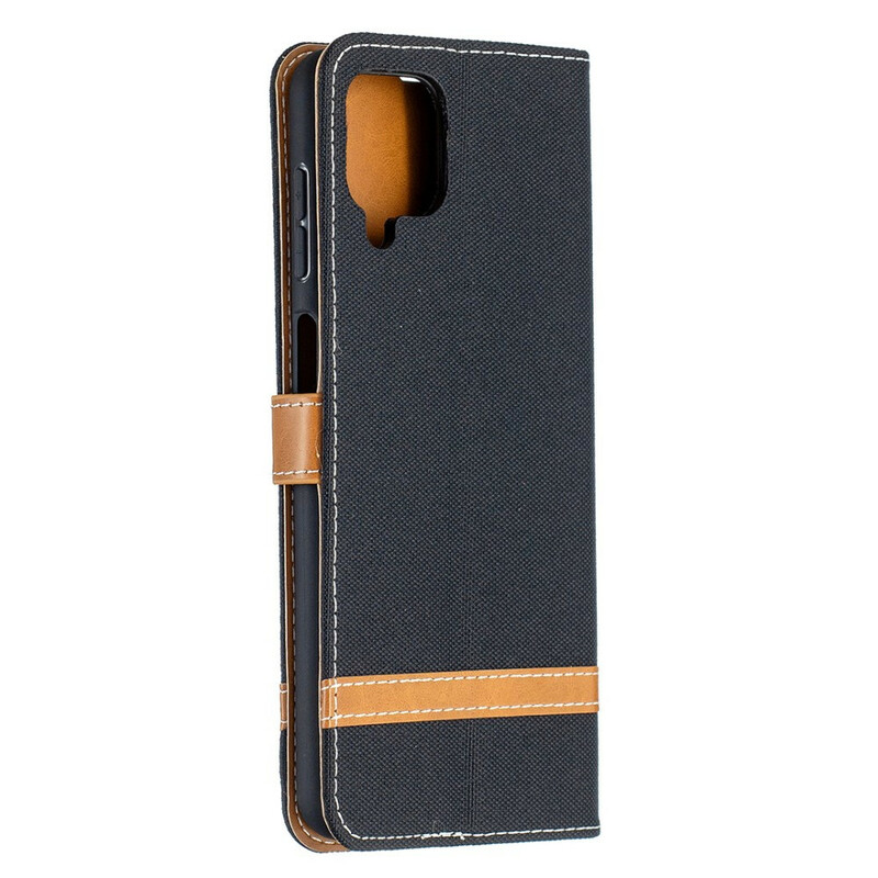 Housse Samsung Galaxy A12 Tissu et Effet Cuir à Lanière Housse Samsung Galaxy A12 Tissu et Effet Cuir à Lanière