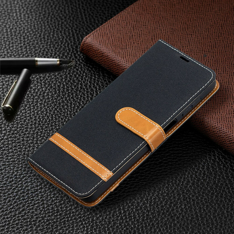 Housse Samsung Galaxy A12 Tissu et Effet Cuir à Lanière Housse Samsung Galaxy A12 Tissu et Effet Cuir à Lanière