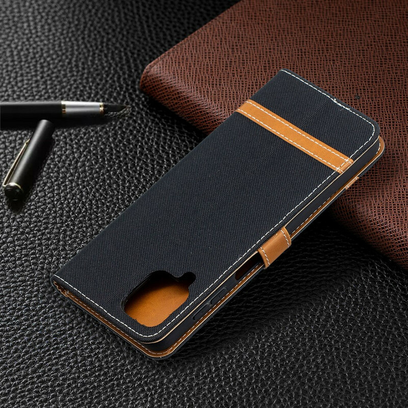 Housse Samsung Galaxy A12 Tissu et Effet Cuir à Lanière Housse Samsung Galaxy A12 Tissu et Effet Cuir à Lanière