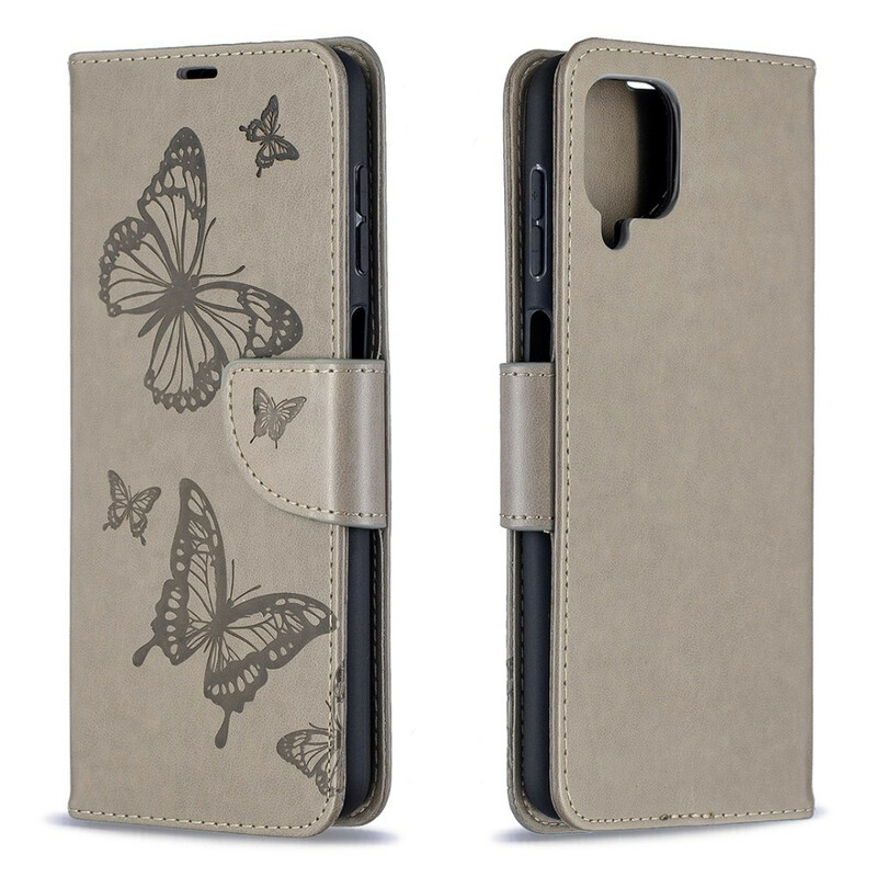 Housse Samsung Galaxy A12 Les Papillons en Vol avec Lanière