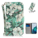 Housse Samsung Galaxy S21 5G Branche en Fleurs à Lanière Housse Samsung Galaxy S21 5G Branche en Fleurs à Lanière