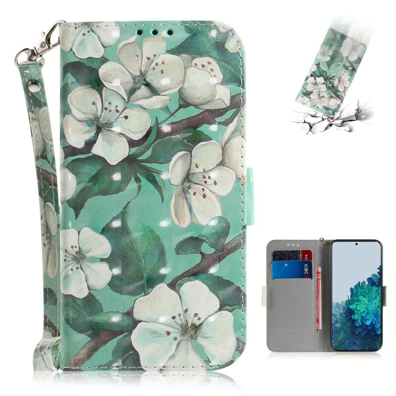 Housse Samsung Galaxy S21 5G Branche en Fleurs à Lanière Housse Samsung Galaxy S21 5G Branche en Fleurs à Lanière