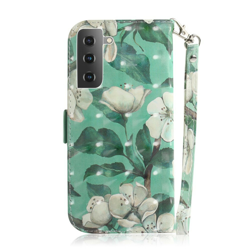 Housse Samsung Galaxy S21 5G Branche en Fleurs à Lanière Housse Samsung Galaxy S21 5G Branche en Fleurs à Lanière