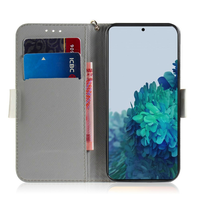 Housse Samsung Galaxy S21 5G Branche en Fleurs à Lanière Housse Samsung Galaxy S21 5G Branche en Fleurs à Lanière