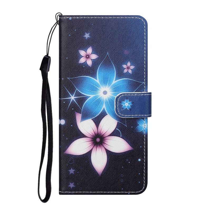 Housse Samsung Galaxy S21 5G Fleurs Lunaires à Lanière