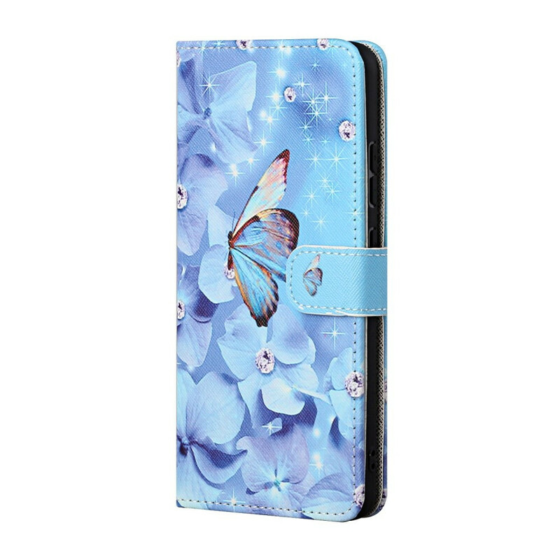 Housse Samsung Galaxy S21 5G Papillons Diamants à Lanière