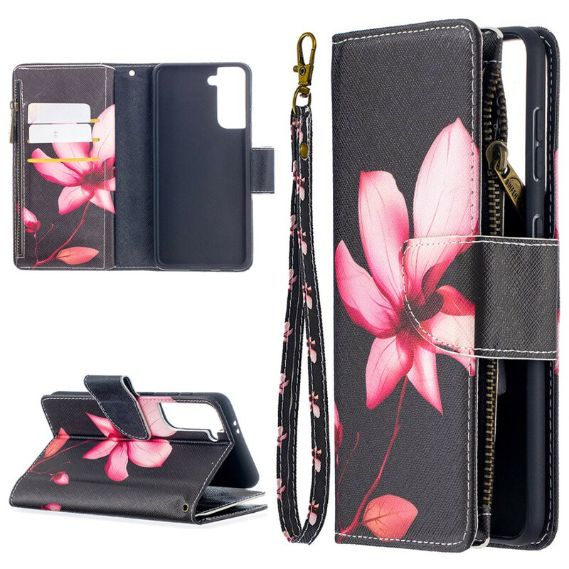 Housse Samsung Galaxy S21 5G Poche Zippée Fleur