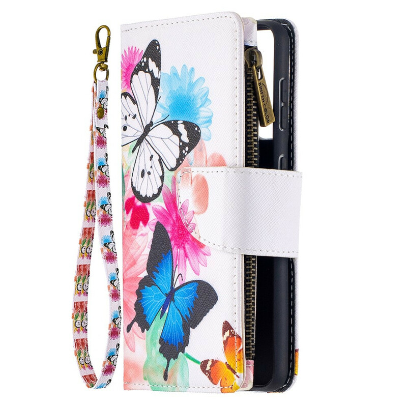 Housse Samsung Galaxy S21 5G Poche Zippée Papillons Housse Samsung Galaxy S21 5G Poche Zippée Papillons