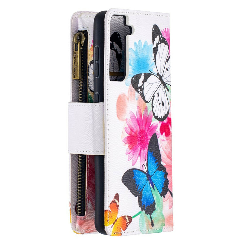 Housse Samsung Galaxy S21 5G Poche Zippée Papillons Housse Samsung Galaxy S21 5G Poche Zippée Papillons