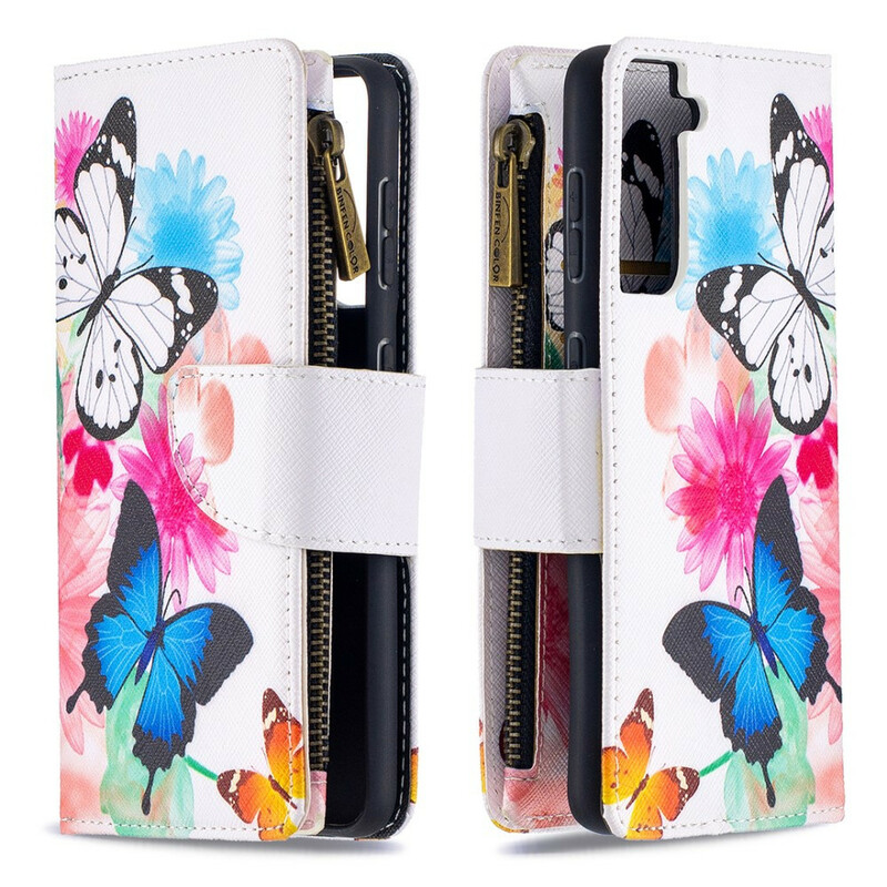 Housse Samsung Galaxy S21 5G Poche Zippée Papillons Housse Samsung Galaxy S21 5G Poche Zippée Papillons