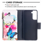 Housse Samsung Galaxy S21 5G Poche Zippée Papillons Housse Samsung Galaxy S21 5G Poche Zippée Papillons
