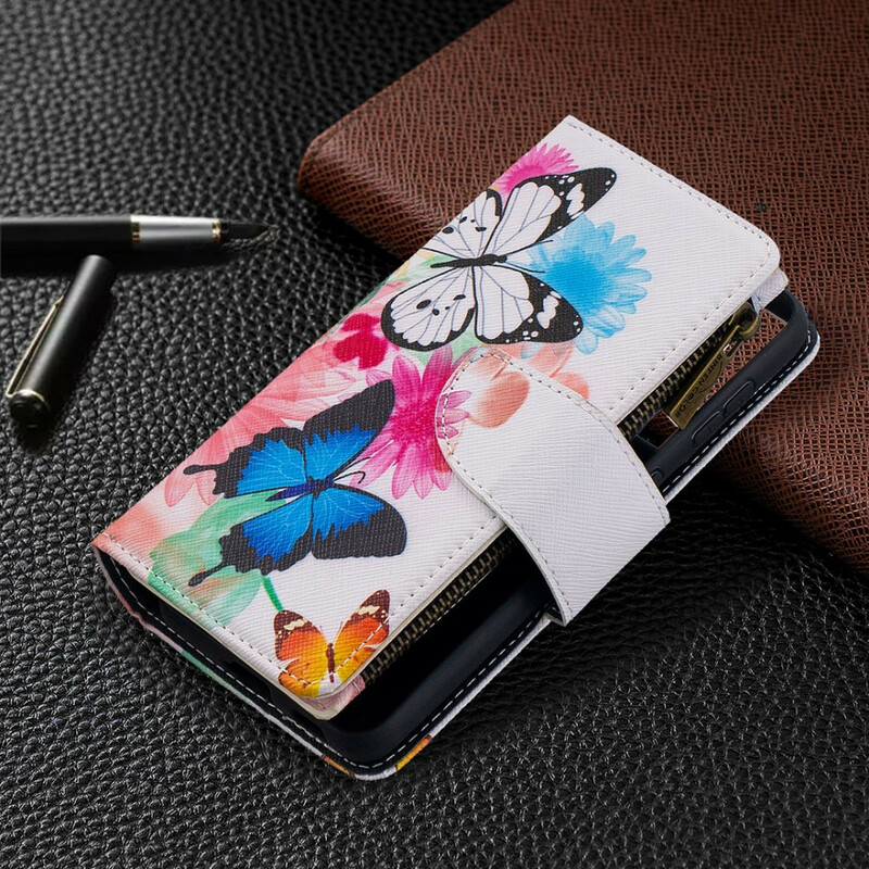 Housse Samsung Galaxy S21 5G Poche Zippée Papillons Housse Samsung Galaxy S21 5G Poche Zippée Papillons