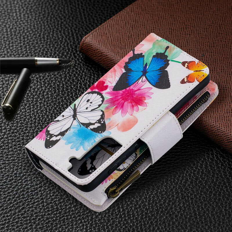 Housse Samsung Galaxy S21 5G Poche Zippée Papillons Housse Samsung Galaxy S21 5G Poche Zippée Papillons