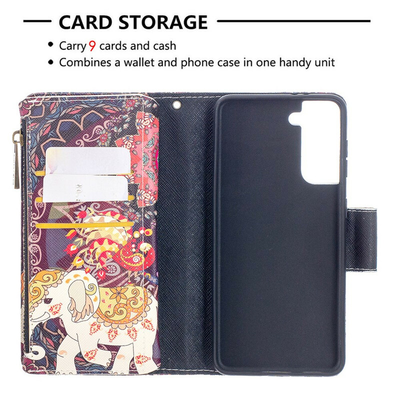 Housse Samsung Galaxy S21 5G Poche Zippée Éléphant Housse Samsung Galaxy S21 5G Poche Zippée Éléphant