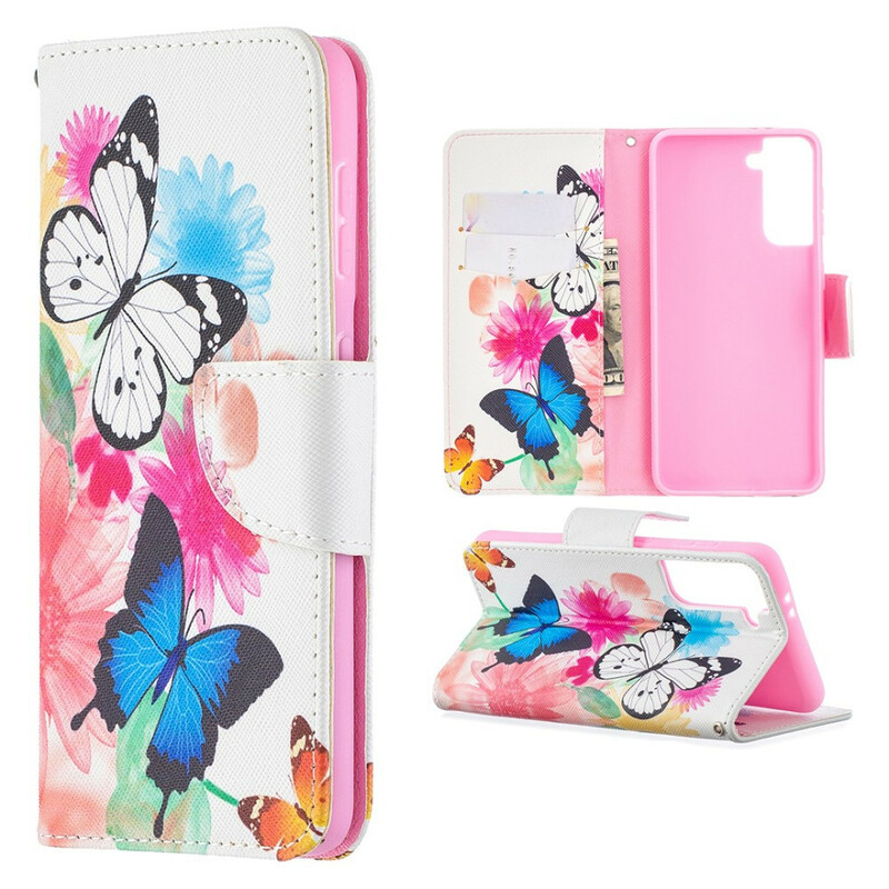 Housse Samsung Galaxy S21 5G Papillons et Fleurs Peints Housse Samsung Galaxy S21 5G Papillons et Fleurs Peints