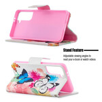 Housse Samsung Galaxy S21 5G Papillons et Fleurs Peints Housse Samsung Galaxy S21 5G Papillons et Fleurs Peints