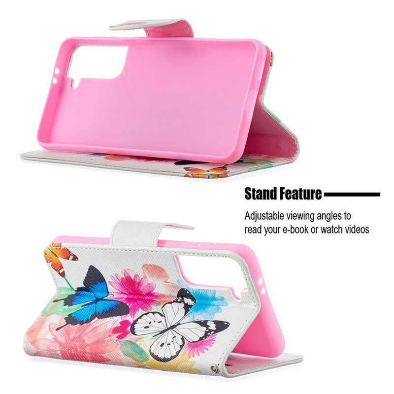 Housse Samsung Galaxy S21 5G Papillons et Fleurs Peints Housse Samsung Galaxy S21 5G Papillons et Fleurs Peints