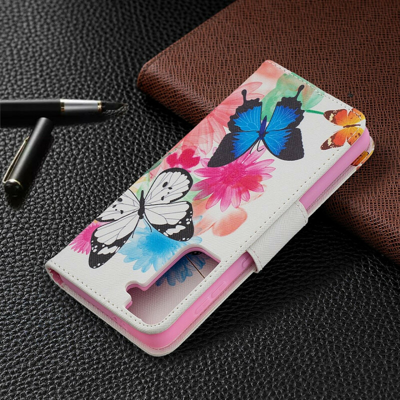 Housse Samsung Galaxy S21 5G Papillons et Fleurs Peints Housse Samsung Galaxy S21 5G Papillons et Fleurs Peints