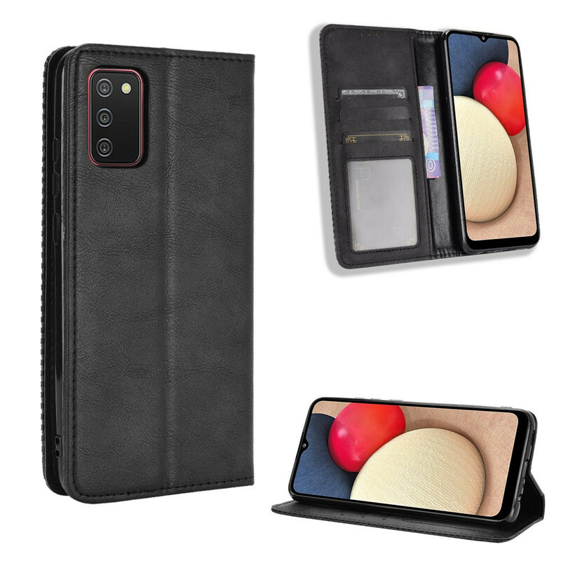 Flip Cover Samsung Galaxy A02s Effet Cuir Vintage Stylisé Flip Cover Samsung Galaxy A02s Effet Cuir Vintage Stylisé