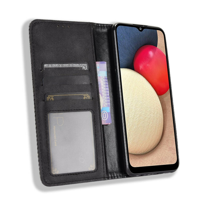 Flip Cover Samsung Galaxy A02s Effet Cuir Vintage Stylisé Flip Cover Samsung Galaxy A02s Effet Cuir Vintage Stylisé