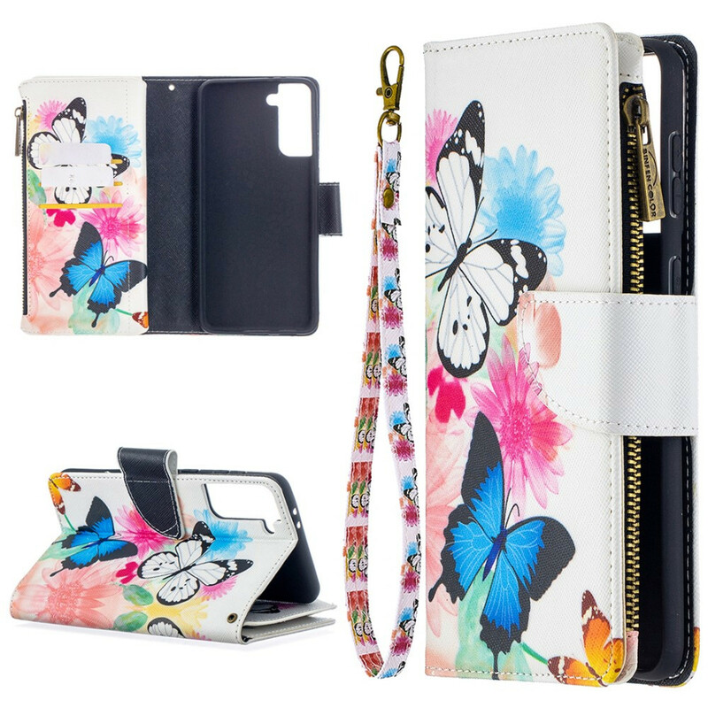 Housse Samsung Galaxy S21 Plus 5G Poche Zippée Papillons Housse Samsung Galaxy S21 Plus 5G Poche Zippée Papillons