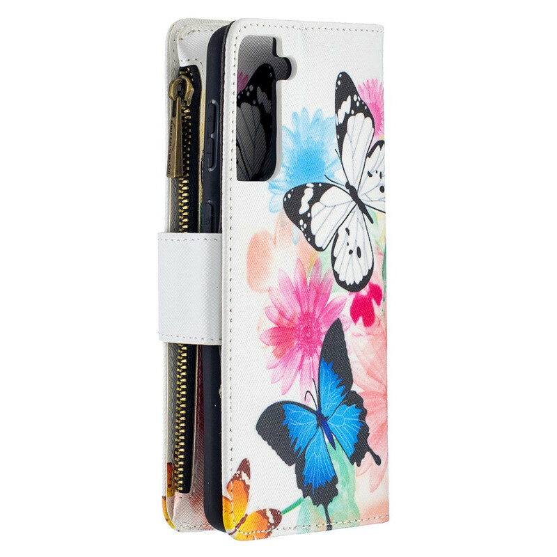 Housse Samsung Galaxy S21 Plus 5G Poche Zippée Papillons Housse Samsung Galaxy S21 Plus 5G Poche Zippée Papillons