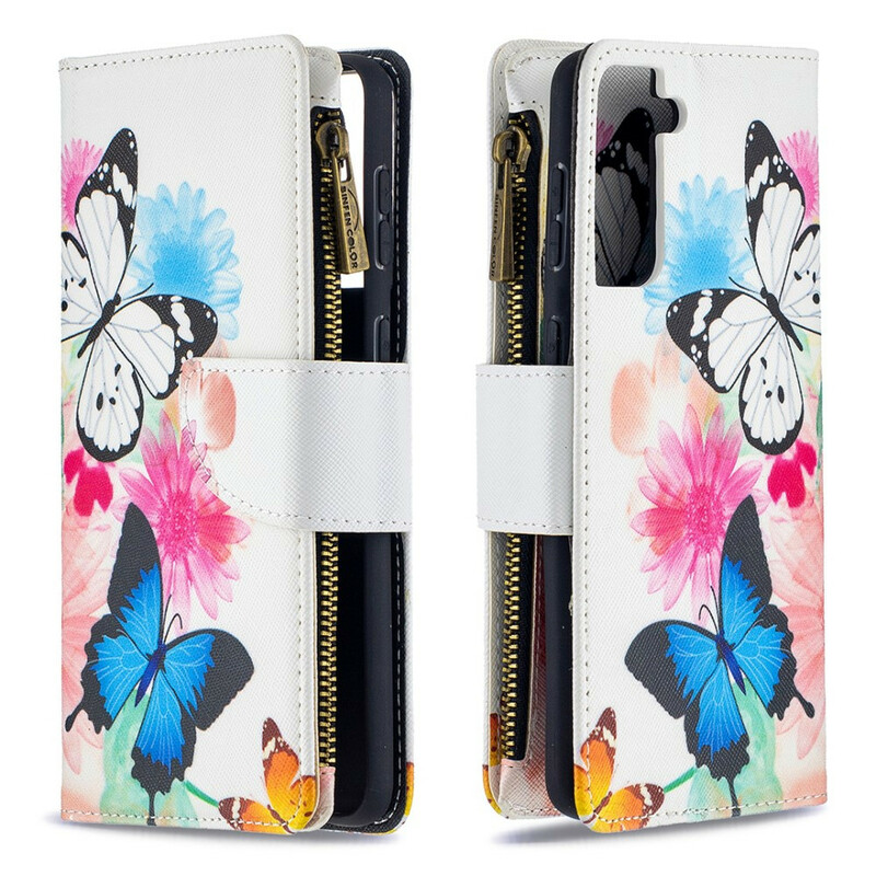Housse Samsung Galaxy S21 Plus 5G Poche Zippée Papillons Housse Samsung Galaxy S21 Plus 5G Poche Zippée Papillons