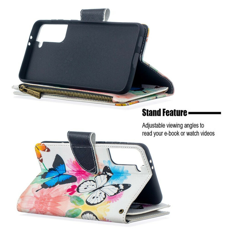 Housse Samsung Galaxy S21 Plus 5G Poche Zippée Papillons Housse Samsung Galaxy S21 Plus 5G Poche Zippée Papillons