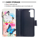 Housse Samsung Galaxy S21 Plus 5G Poche Zippée Papillons Housse Samsung Galaxy S21 Plus 5G Poche Zippée Papillons