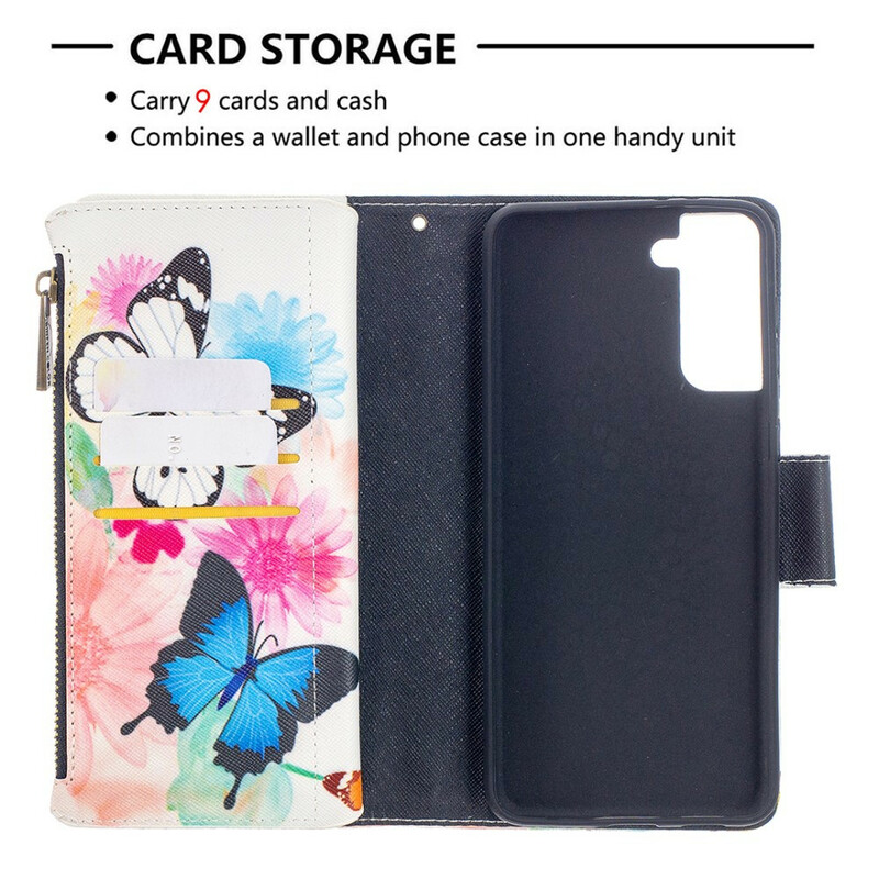 Housse Samsung Galaxy S21 Plus 5G Poche Zippée Papillons Housse Samsung Galaxy S21 Plus 5G Poche Zippée Papillons