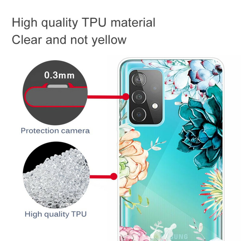 Coque Samsung Galaxy A72 5G Transparente Fleurs Aquarelle