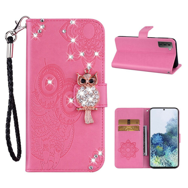 Housse Samsung Galaxy S21 Plus 5G Hibou Mandala et Breloque