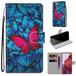 Housse Samsung Galaxy S21 5G Papillon Rouge Sur Fond Bleu Housse Samsung Galaxy S21 5G Papillon Rouge Sur Fond Bleu